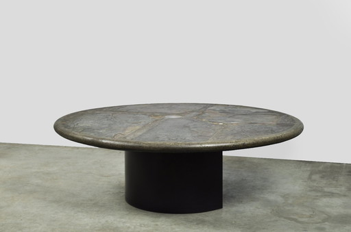 Paul Kingma / Brutalist Round Natural Stone Coffee Table / Netherlands 1991