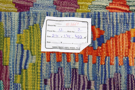 Image 1 of Kilim afgano originale in stile antico, 241 x 175 cm, condizioni eccellenti.