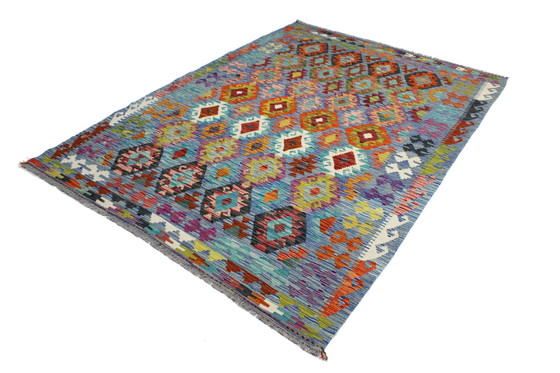 Image 1 of Kilim afgano originale in stile antico, 241 x 175 cm, condizioni eccellenti.