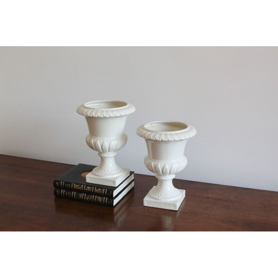 Image 1 of Pair of vintage white lacquered ceramic vases by Capuani Este, Italy 1900