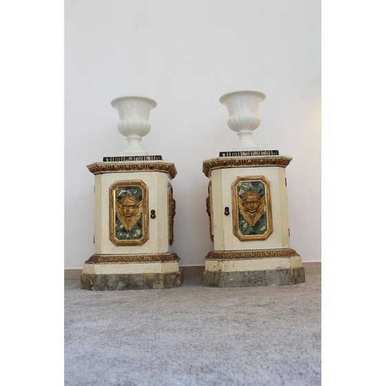 Image 1 of Pair of vintage white lacquered ceramic vases by Capuani Este, Italy 1900