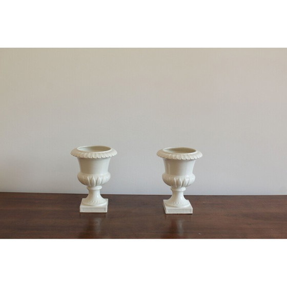 Image 1 of Pair of vintage white lacquered ceramic vases by Capuani Este, Italy 1900