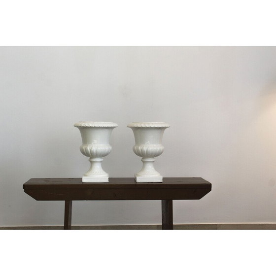 Image 1 of Pair of vintage white lacquered ceramic vases by Capuani Este, Italy 1900