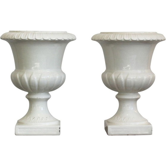 Image 1 of Pair of vintage white lacquered ceramic vases by Capuani Este, Italy 1900