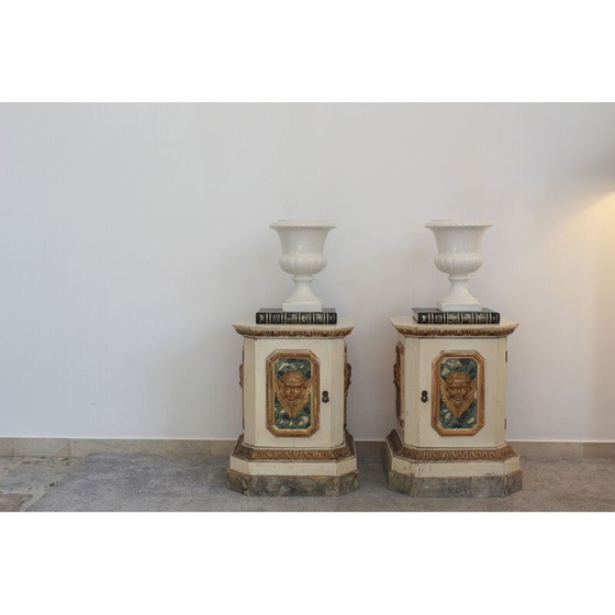 Image 1 of Pair of vintage white lacquered ceramic vases by Capuani Este, Italy 1900