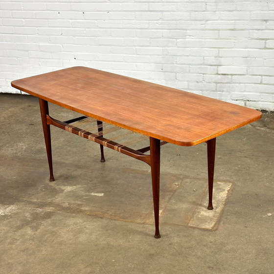 Image 1 of Table basse vintage en teck avec rotin