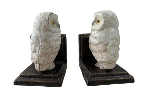 Image 1 of Set di due statue di gufi in ghisa in stile vintage