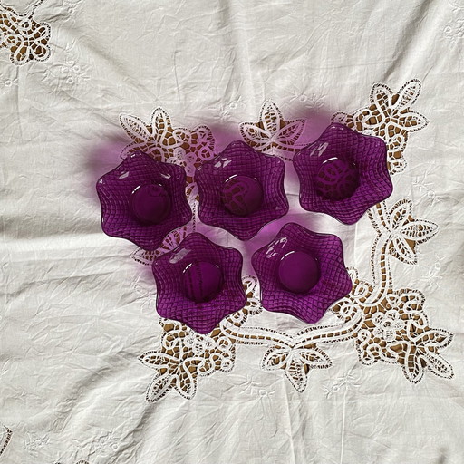 Set Of 5 Purple Colored Glass Bowls Bormioli Rocco Italy
