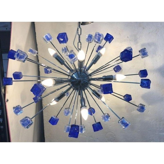 Image 1 of Contemporary Flush Mount In Metal Frame Cromo With Transparent And Blue Big Drops By Simoeng - A Pair