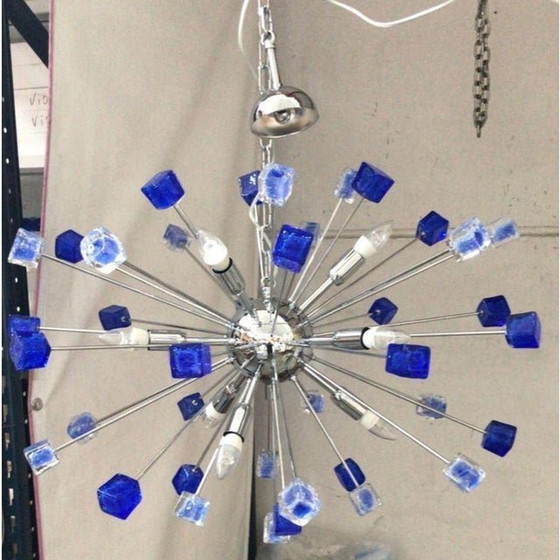 Image 1 of Contemporary Flush Mount In Metal Frame Cromo With Transparent And Blue Big Drops By Simoeng - A Pair