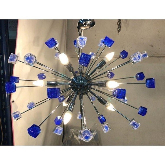 Image 1 of Contemporary Flush Mount In Metal Frame Cromo With Transparent And Blue Big Drops By Simoeng - A Pair