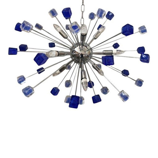 Contemporary Flush Mount In Metal Frame Cromo With Transparent And Blue Big Drops By Simoeng - A Pair