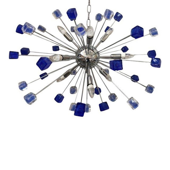 Image 1 of Contemporary Flush Mount In Metal Frame Cromo With Transparent And Blue Big Drops By Simoeng - A Pair