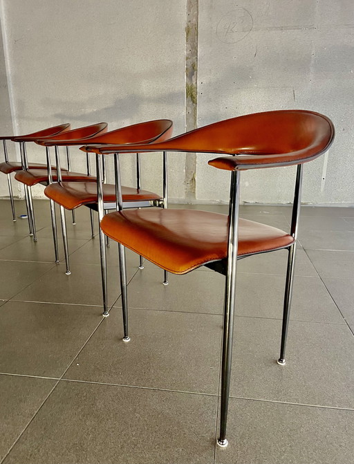 4X Vintage Fasem Leather P40 Chairs By Vegni & Gualtierotti