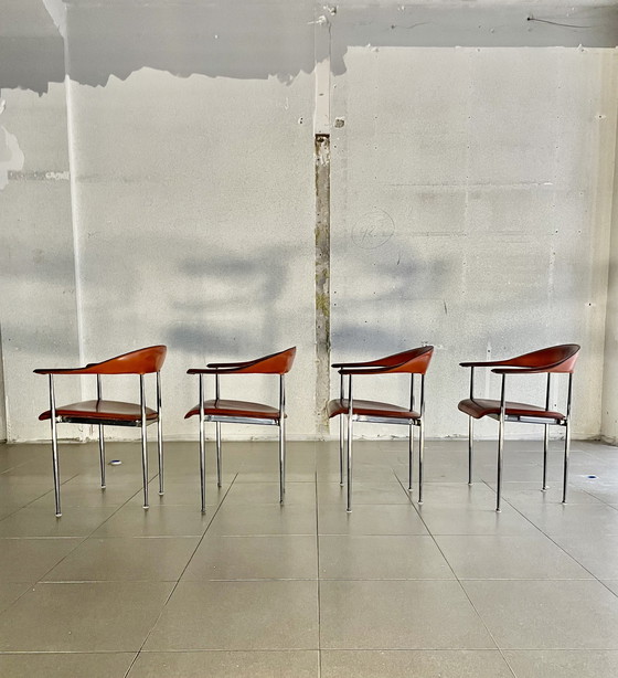 Image 1 of 4 sedie P40 vintage Fasem in pelle di Vegni &amp; Gualtierotti