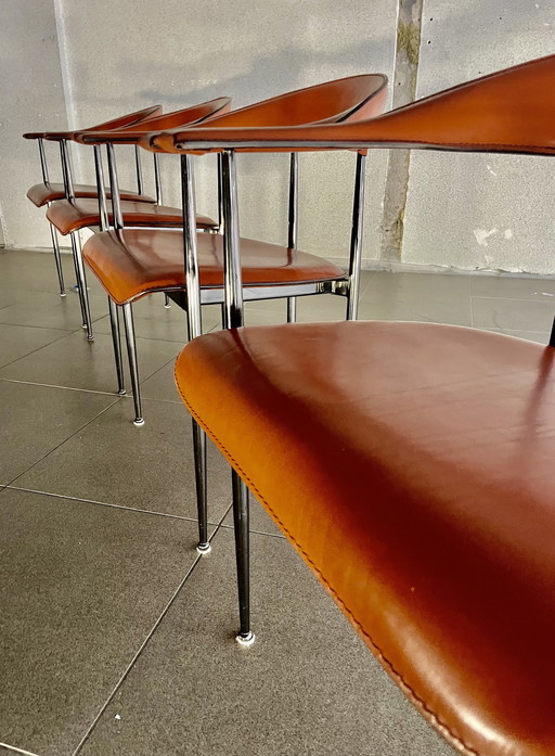 4X Vintage Fasem Leather P40 Chairs By Vegni & Gualtierotti
