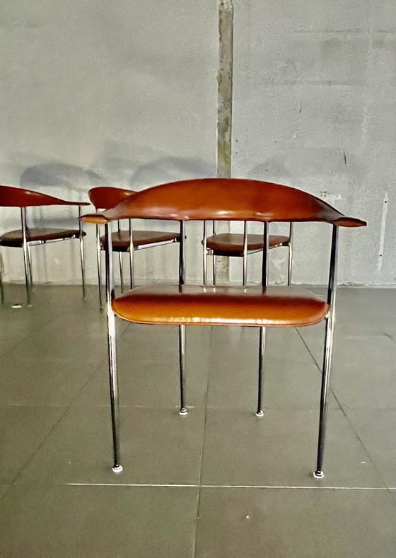 Image 1 of 4 sedie P40 vintage Fasem in pelle di Vegni &amp; Gualtierotti