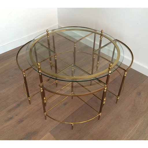 Round vintage Neoclassical Brass Coffee Table, 1970