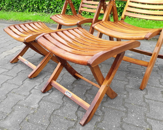 Image 1 of 2 Sunyard Corby teak beach chairs with footstools NEW