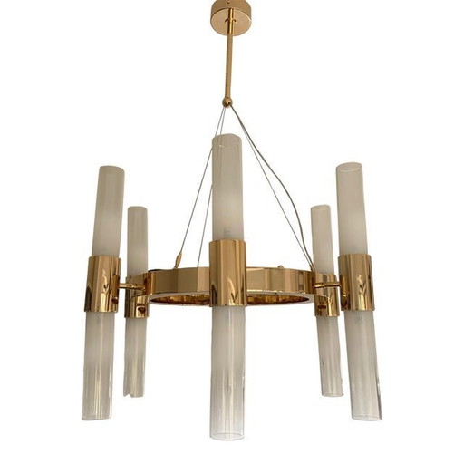 Contemporary Gold Ring Chandelier With Gradient White Glass By Simoeng