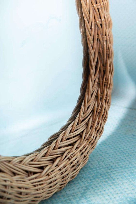 Image 1 of Vintage bohemian 1970s wall mirror woven wicker