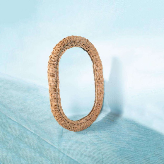 Image 1 of Vintage bohemian 1970s wall mirror woven wicker
