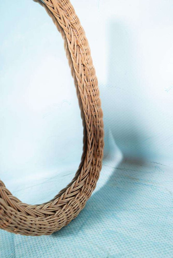 Image 1 of Vintage bohemian 1970s wall mirror woven wicker