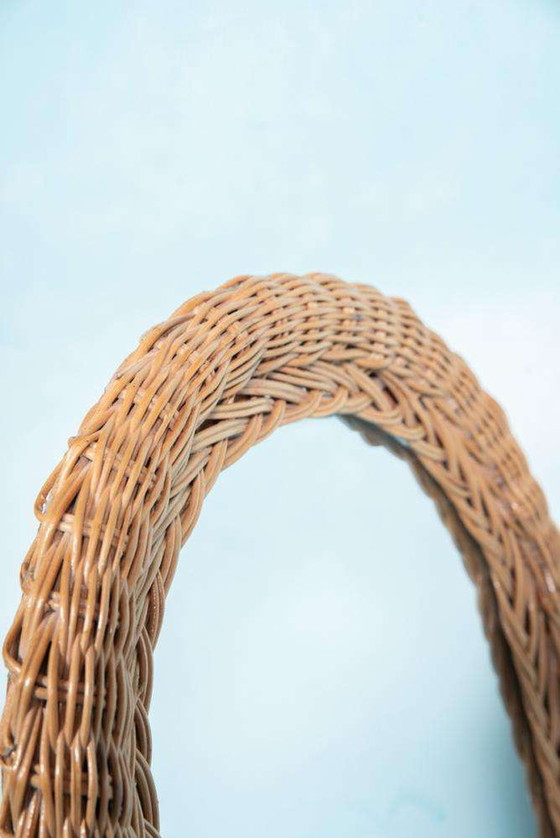 Image 1 of Vintage bohemian 1970s wall mirror woven wicker