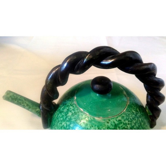 Image 1 of Vintage Cerenne green glazed terra cotta teapot, 1940-1950