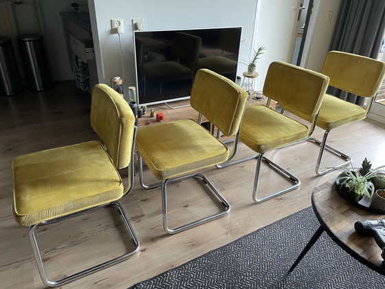 Image 1 of 4 Yellow Rib Fabric Chairs With Chrome Tube Frame