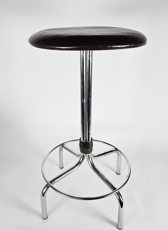 Image 1 of Vintage - Mid - Century - Brabantia - stool - chrome - skai leather - 3rd half 20th century