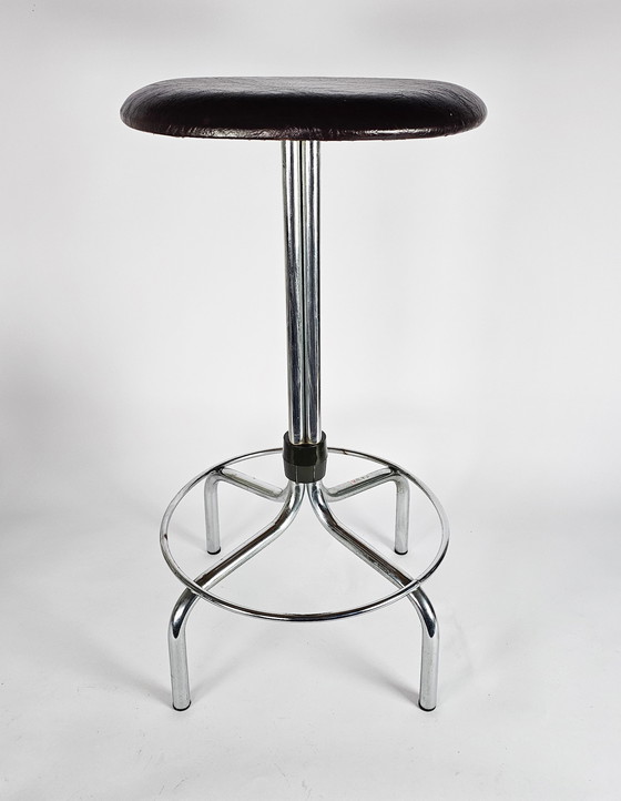 Image 1 of Vintage - Mid - Century - Brabantia - stool - chrome - skai leather - 3rd half 20th century