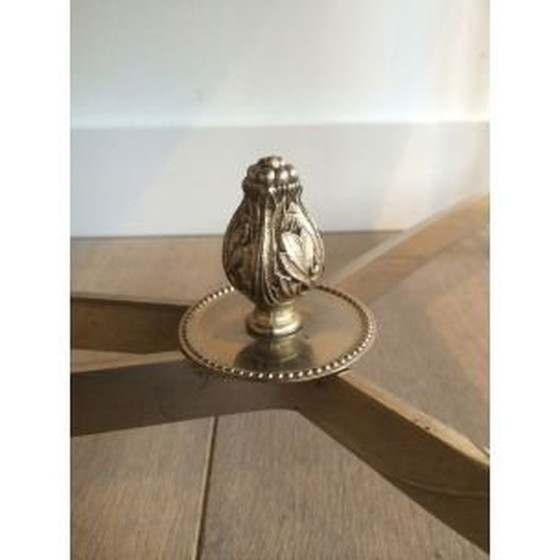 Image 1 of Tavolino da caffè vintage in argento con piano in vetro laccato nero, 1940