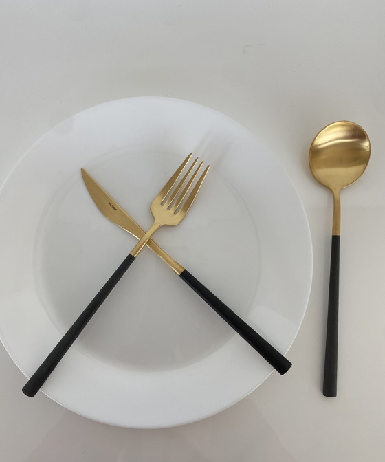 Image 1 of 6X Wilffert & Wilffert 24K Gold Plated Forks With Black Resin Handle