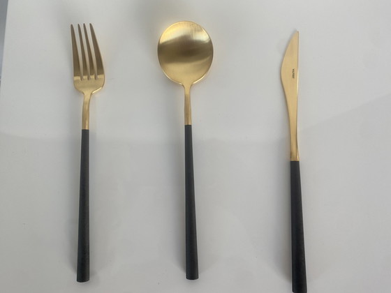 Image 1 of 6X Wilffert & Wilffert 24K Gold Plated Forks With Black Resin Handle