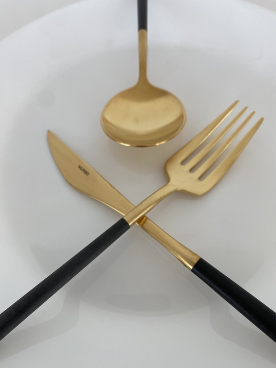 Image 1 of 6X Wilffert & Wilffert 24K Gold Plated Forks With Black Resin Handle