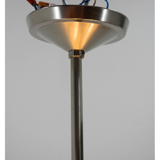 Vintage chandelier, Art Deco in nickel and glass with 5 flames, 1930