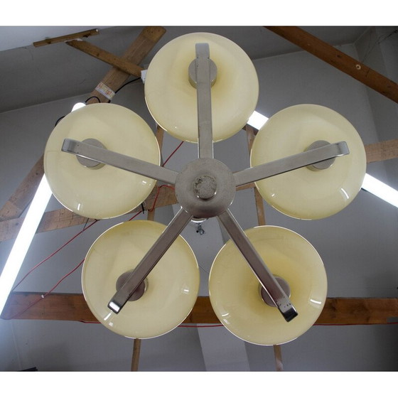 Image 1 of Vintage chandelier, Art Deco in nickel and glass with 5 flames, 1930