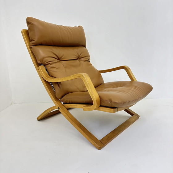 Image 1 of Poltrona vintage in pelle color cognac con cinghie, anni '70