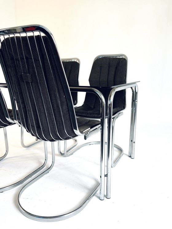 Image 1 of Dining room set chrome & smoked glass