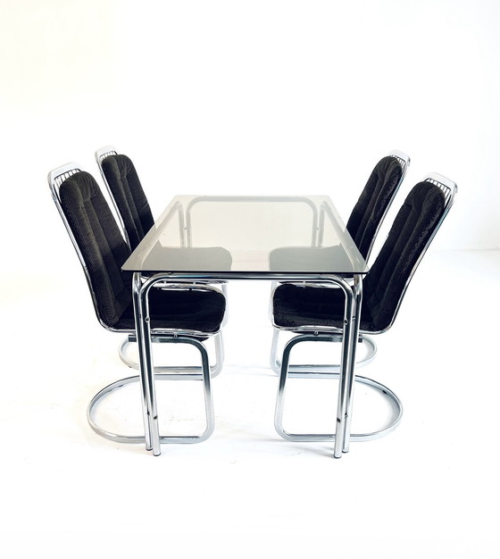 Image 1 of Dining room set chrome & smoked glass