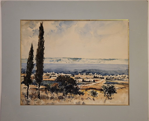 René Andreau 1870/1945 Paysage Aux Cyprès .