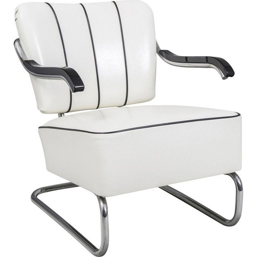 Vintage white leather armchair, 1930s