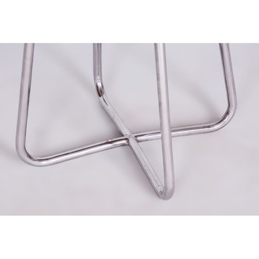 Vintage stool in beech and chromed steel, Czechoslovakia 1930