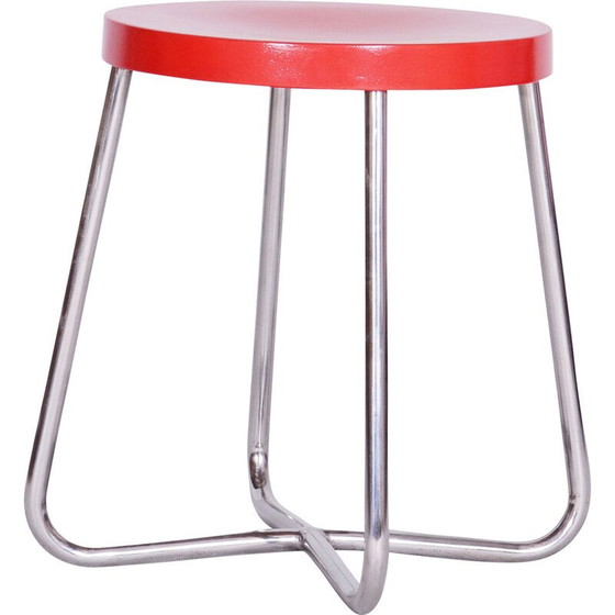 Image 1 of Sgabello vintage in faggio e acciaio cromato, Cecoslovacchia 1930