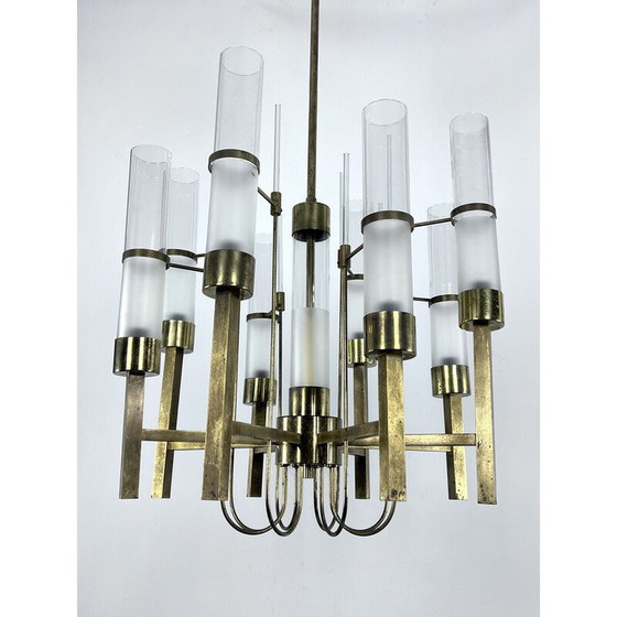 Image 1 of Vintage brass and glass chandelier for Sciolari, Italy 1960