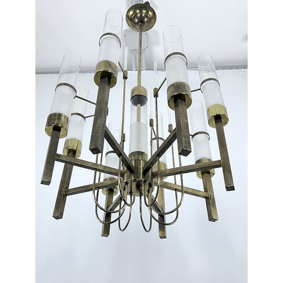 Image 1 of Vintage brass and glass chandelier for Sciolari, Italy 1960