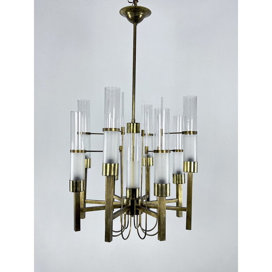 Image 1 of Vintage brass and glass chandelier for Sciolari, Italy 1960