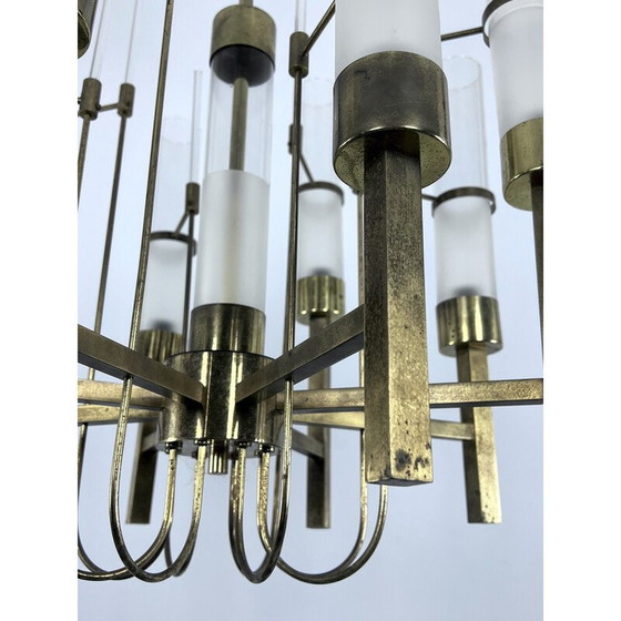 Image 1 of Vintage brass and glass chandelier for Sciolari, Italy 1960