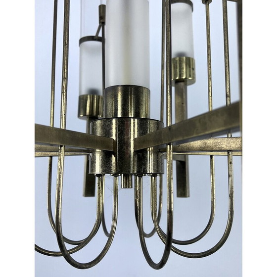 Image 1 of Vintage brass and glass chandelier for Sciolari, Italy 1960